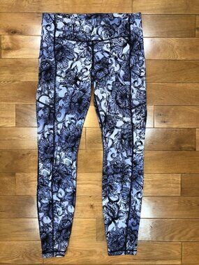 Lululemon Wunder Under Crop High Rise Blue Floral Print Leggings Size 8